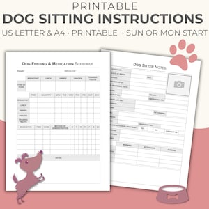 Pet Sitter Instructions, Pet Sitter Notes, Dog Schedule, Dog Feeding Schedule,  Pet Sitter Checklist, Dog Sitter Printable PDF