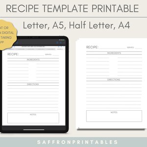 Printable Recipe Cards in Letter A4 A5 Half Letter Size. - Etsy