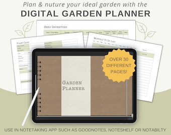 Planificador de jardín digital para Goodnotes. Incluye diario de jardín, registro de semillas y planos de jardín.