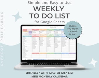 Google Sheets To Do List  | Editable Weekly Planner with Master Task List