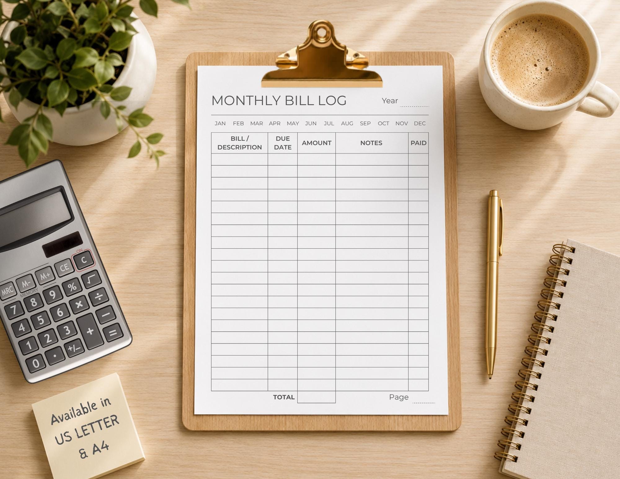 Monthly Bill Tracker Log Printable PDF, Budget Planner (A4, US Letter ...
