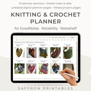 Digital Knitting Planner & Crochet Journal for Goodnotes, Notability or Noteshelf. Landscape Notebook for iPad.