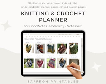 Digital Knitting Planner & Crochet Journal for Goodnotes, Notability or Noteshelf. Landscape Notebook for iPad.