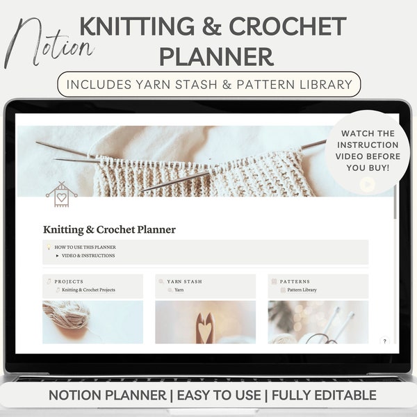 Notion Knitting and Crochet Planner, Knitting Journal, Yarn Stash, Notion Template, Digital Planner, Craft Planner, Notion Template