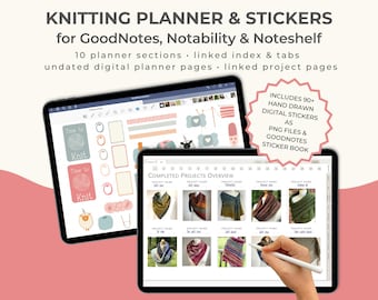 Planificador de tejido digital: diario GoodNotes con pegatinas (PDF)