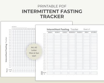 Intermittent Fasting Tracker Printable, Landscape Weekly & Monthly Fasting Planner PDF