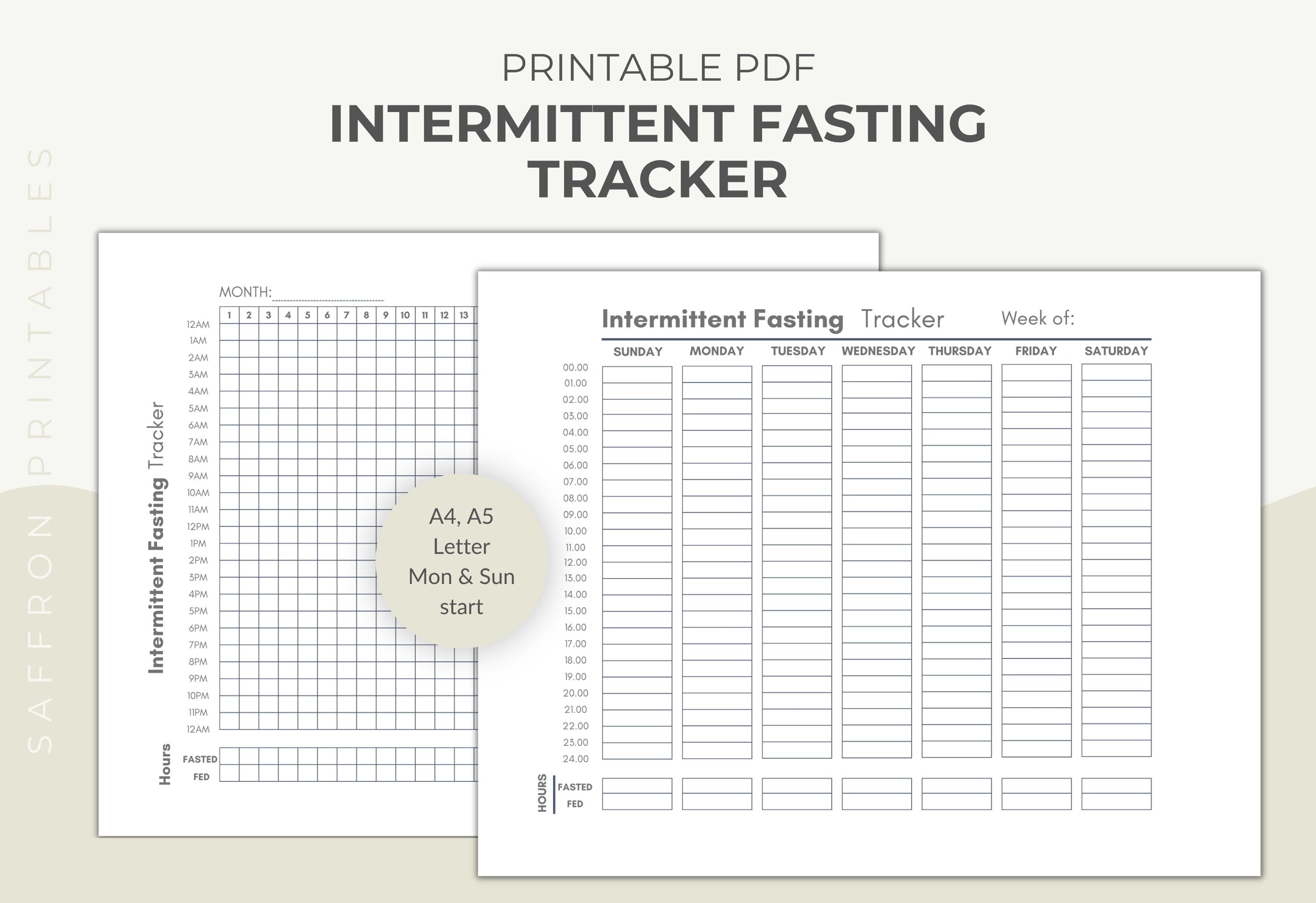 Intermittent Fasting Tracker Printable, Landscape Weekly & Monthly