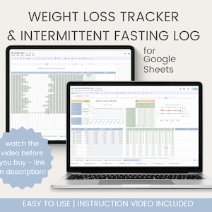 Weight Loss Tracker Google Sheets, Intermittent Fasting Tracker, Google Sheets Body Measurement Tracker