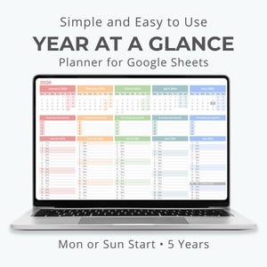 Year At A Glance Planner Google Sheets • Editable Yearly Calendar Template