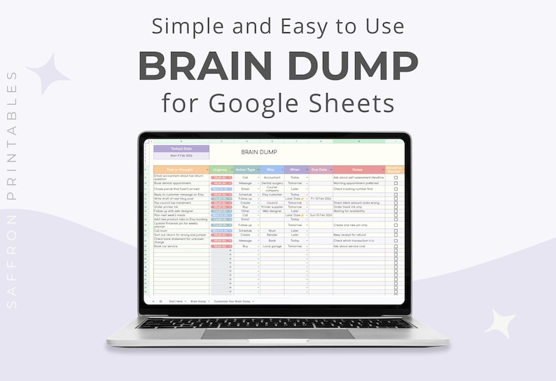 Google Sheets Brain Dump Spreadsheet | Editable ADHD Task List - Etsy
