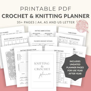 Diario de tejido y planificador de crochet imprimible: registro de hilos, seguimiento de proyectos y hábitos / A4, A5, tamaño carta (PDF)