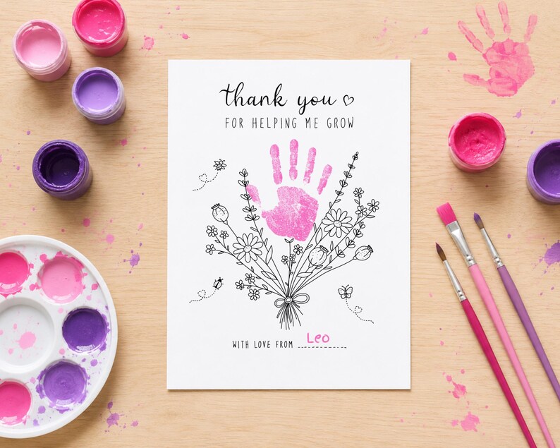 Teacher Appreciation Handprint Craft Printable, Floral Bouquet Thank ...