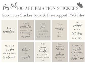 Neutral Boho Affirmation Stickers: Goodnotes, PNG Files (Digital Download)