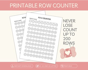 Printable Row Counter For Knitting and Crochet. Printable PDF with Instant Digital Download, A4, A5 and US Letter