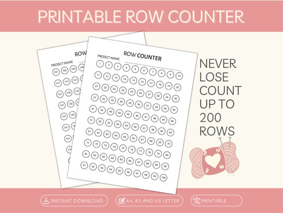 Simple Printable Row Counter for Knitting and Crochet, Digital Download 