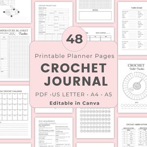 Printable Crochet Journal PDF – Project Tracker, Yarn Stash & Planner Pages (Editable in Canva)