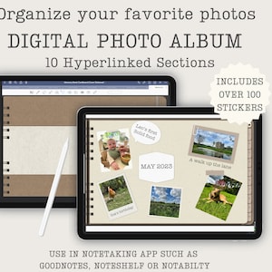 Álbum de fotos digital con pegatinas digitales de álbum de recortes, álbum de recortes digital, libro de memoria digital, diario de fotos digital, diario de memoria Goodnotes