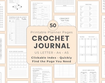 Crochet Journal Printable – Crochet Planner with Clickable Index (Editable in Canva)