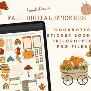 Fall Digital Stickers, Autumn Digital stickers, Digital Sticky Notes, September Stickers, Cottagecore stickers, For Goodnotes etc.