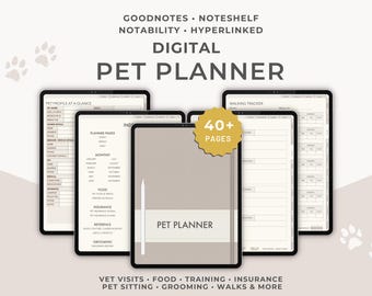 Digital Pet Planner for GoodNotes | Pet Health & Vaccination Tracker, Vet Visit Log and Puppy Training Journal | iPad Planner PDF