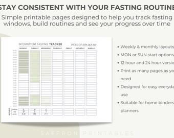 Intermittent Fasting Tracker Printable, Landscape Weekly & Monthly