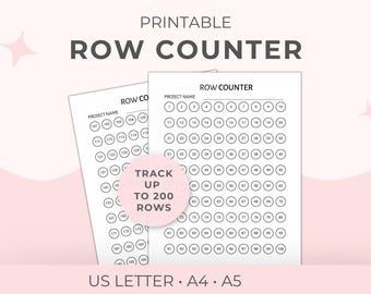 Knitting Row Counter Printable, Crochet Project Tracker , Track up to 200 Rows