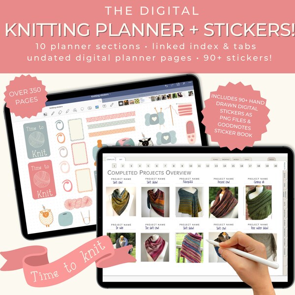 Digital Knitting Journal, Knitting Stickers, Knitting Planner, Goodnotes Knitting Notebook, Knitting Diary, Knitting Project Planner