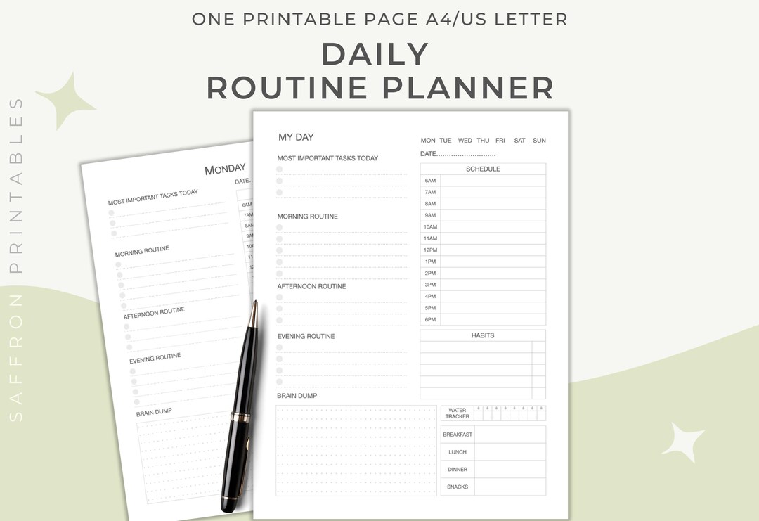 Daily Routine Planner Printable | One Page to Do List With Brain Dump ...