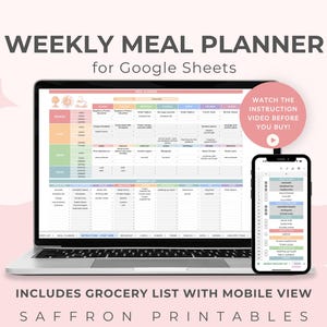 Weekly Meal Planner for Google Sheets, Meal Plan Template, Digital Meal Planner, Meal Planning, Menu Plan, Grocery Shopping List