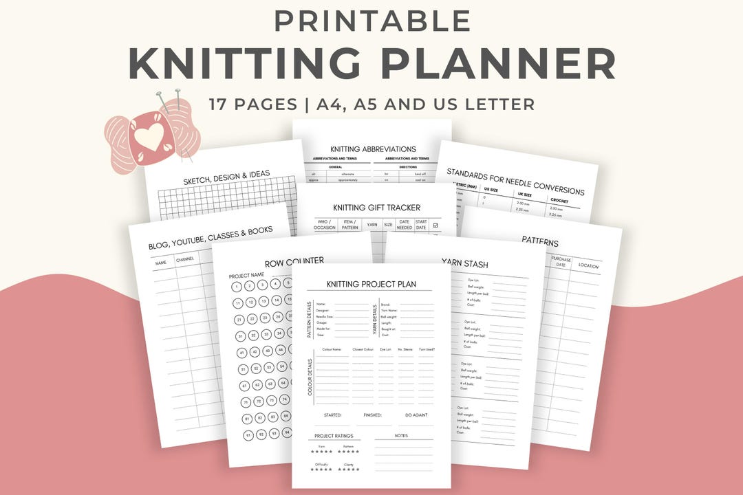 Printable Knitting Planner With Yarn and Needle Stash, Project Planner ...