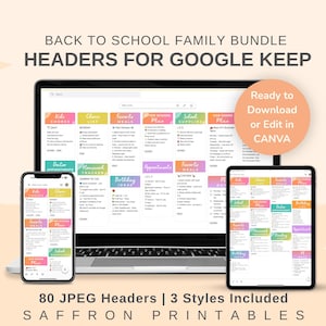 Editable Headers for Google Keep – 80 Family Custom Headers in 3 Aesthetic Styles | Back to School Organizer | 240 JPEG Files