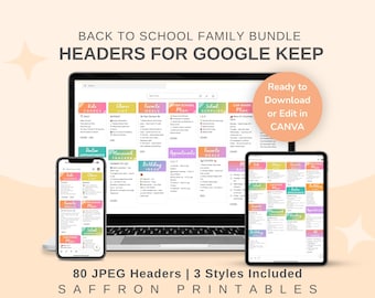 Editable Headers for Google Keep – 80 Family Custom Headers in 3 Aesthetic Styles | Back to School Organizer | 240 JPEG Files