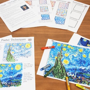 Van Gogh Starry Night - Oil Pastel Art Lesson - Guided Step by Step with Templates