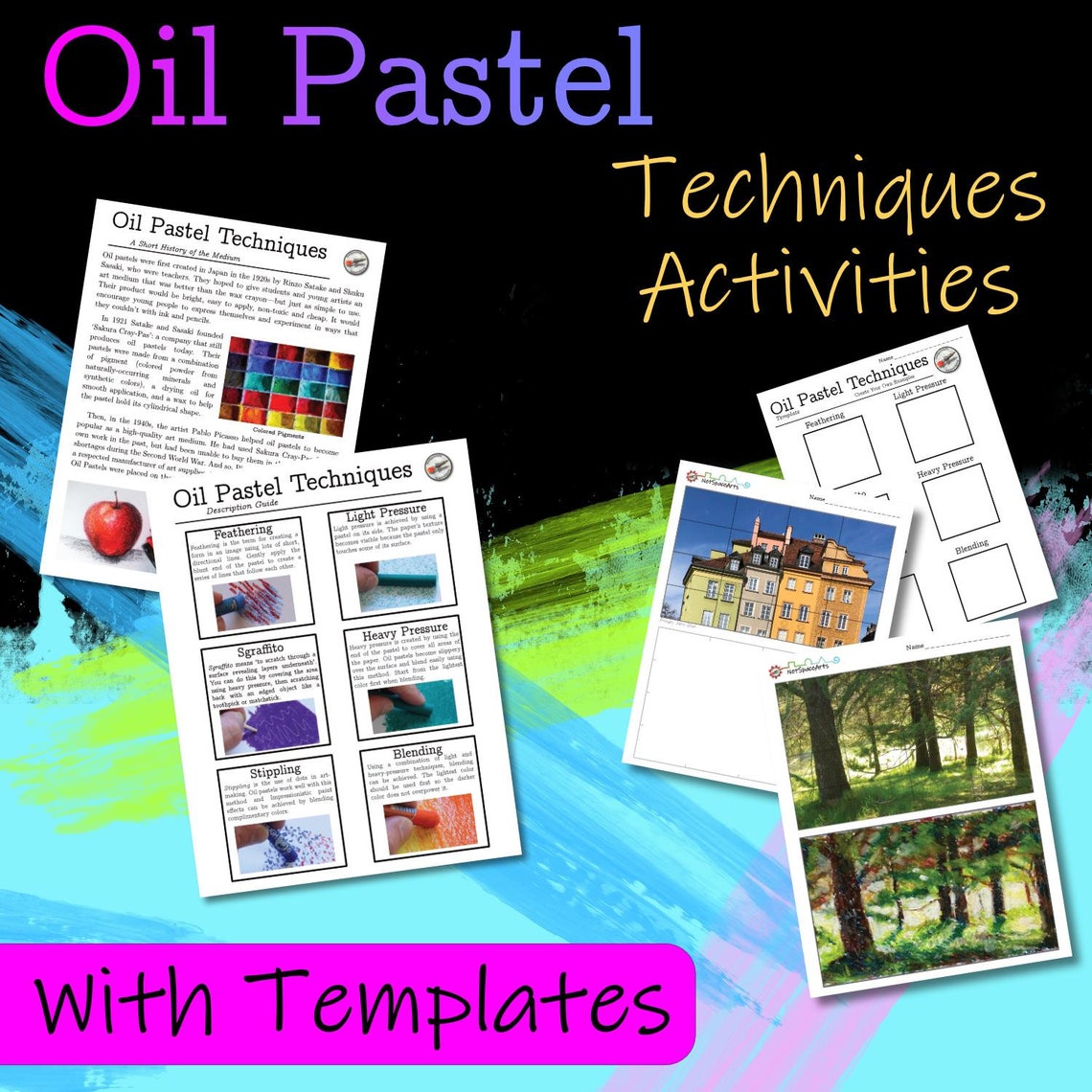 Pastel Introduction Oil Pastel Introduction Lesson - Techniques & Activity Templates - Etsy