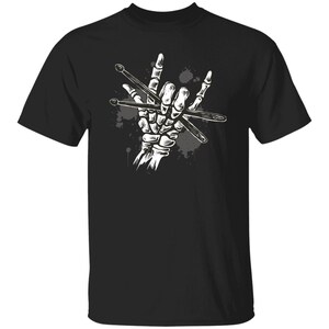 Skeleton Drummer Shirt, Skeleton Hand, Drummer Shirt, Halloween Party Shirt, Drummer T-Shirt, Skeleton Shirt, Rock and Roll Tee