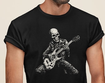 Scheletro che suona la chitarra, Halloween, Scheletro unisex che suona la chitarra, Maglietta musicale, Camicia grafica da uomo, Scheletro che suona la chitarra