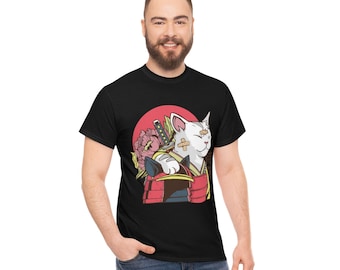 Katze Samurai T-Shirt, Japanische Katze Ninja Cat T, Kätzchen Tier Samurai Katzen T, Samurai Katze Rüstung Lustiges Katzen T-Shirt, Katzenliebhaber Geschenk