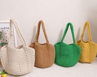 Joli sac fourre-tout, sac tricoté en coton, sac de plage au crochet, sac de vacances, sac panier, sac Bali, sac sous les bras, sac à poignée supérieure, sac seau, sac cadeau