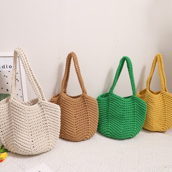 Cute Tote Bag, Cotton Knitted Bag, Crochet Beach Bag, Vacation Bag, Basket Bag, Bali Bag, Underarm Bag, Top Handle Bag, Bucket Bag, Gift Bag