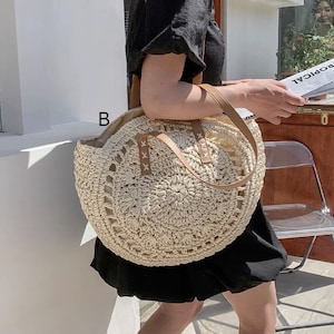 Round Tote Bag, Underarm Bag, Woven Bag, Straw Bag, Braid Bag, Paper Rope Bag, Crochet Bag, Knitted Bag, Beach Bag, Handmade Handbag