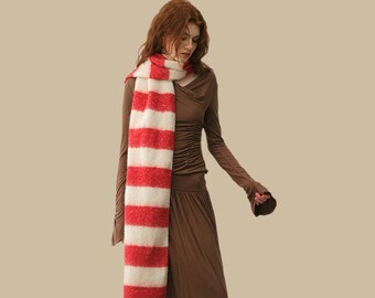 Women Striped Winter Scarf, Long Scarf, Soft Warm Cosy Imitation Cashmere Scarf, Thickened Scarf, Gift Scarf for Her, Atmosphere Scarf