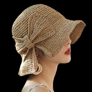Woven Straw Hat, Beach Hat for Women, Sun Hat, Summer Hat, Sun Protection, Foldable Bucket Hat, Vacation Hat, Gardening Hat with Bow-knot