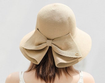 Dress Hat with Bow-knot, Wide Brim Straw Hat for Women, Beach Hat, Sun Hat, Foldable Bucket Hat, Vacation Hat, Gardening Hat, Gift Hat