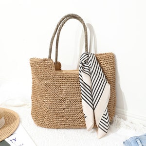 Sac sous les bras tendance, sac fourre-tout en paille, sac de plage, sac Bali, sac à bandoulière tissé, sac de vacances, sac d'été, sac tressé, sac de voyage, sac à provisions Marron