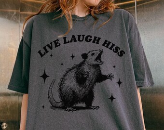 Live Laugh Hiss, Funny Possum Comfort Colors Shirt, Sarcastic Mental Health Vintage Nostalgia Aesthetic Meme Tee,The Horrors Persist Opossum