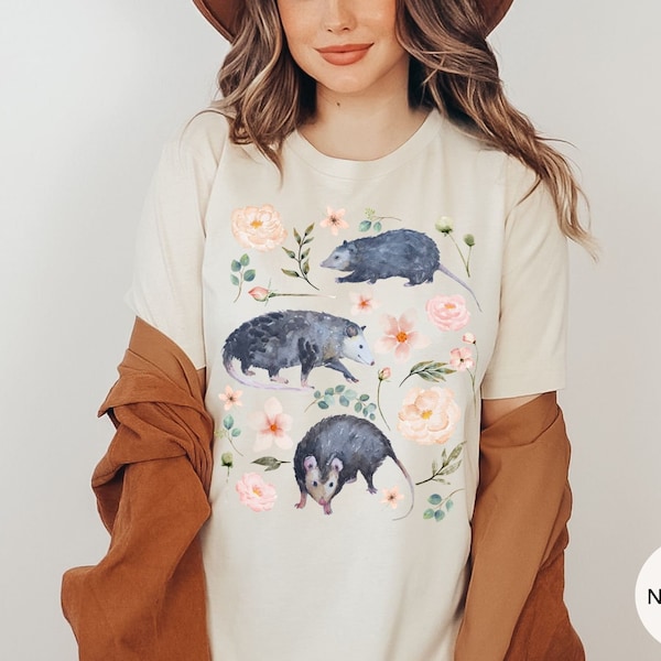 Cottagecore Possum Shirt, Opossum Animal Lover Gift, Goblincore Aesthetic, Botanical Floral Wildlife Nature Tee, Indie Clothing, Alt Clothes