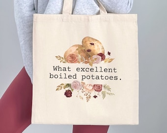 Pride and Prejudice Tote Bag, What Excellent Boiled Potatoes, Bookish Librarian Gift, Literary Book Lover, Austen Bookworm, Reusable Grocery