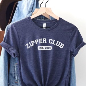 Zipper Club Heart Surgery Shirt, Open Heart Post Surgery Gift, Care Package Item, Funny Surgery Tee for Cardiac Patient, Custom T Shirt Heather Navy