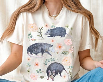 Comfort Colors Cottagecore Possum Shirt, Opossum Animal Lover Gift, Goblincore Aesthetic, Botanical Floral Wildlife Nature Tee, Alt Clothes