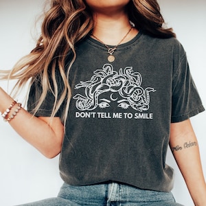 Comfort Colors Medusa Shirt, Don&#39;t Tell Me To Smile Feminist Tee, Witchy Woman, Mystical Edgy Snake Tshirt, Greek Mythology, Dark Academia